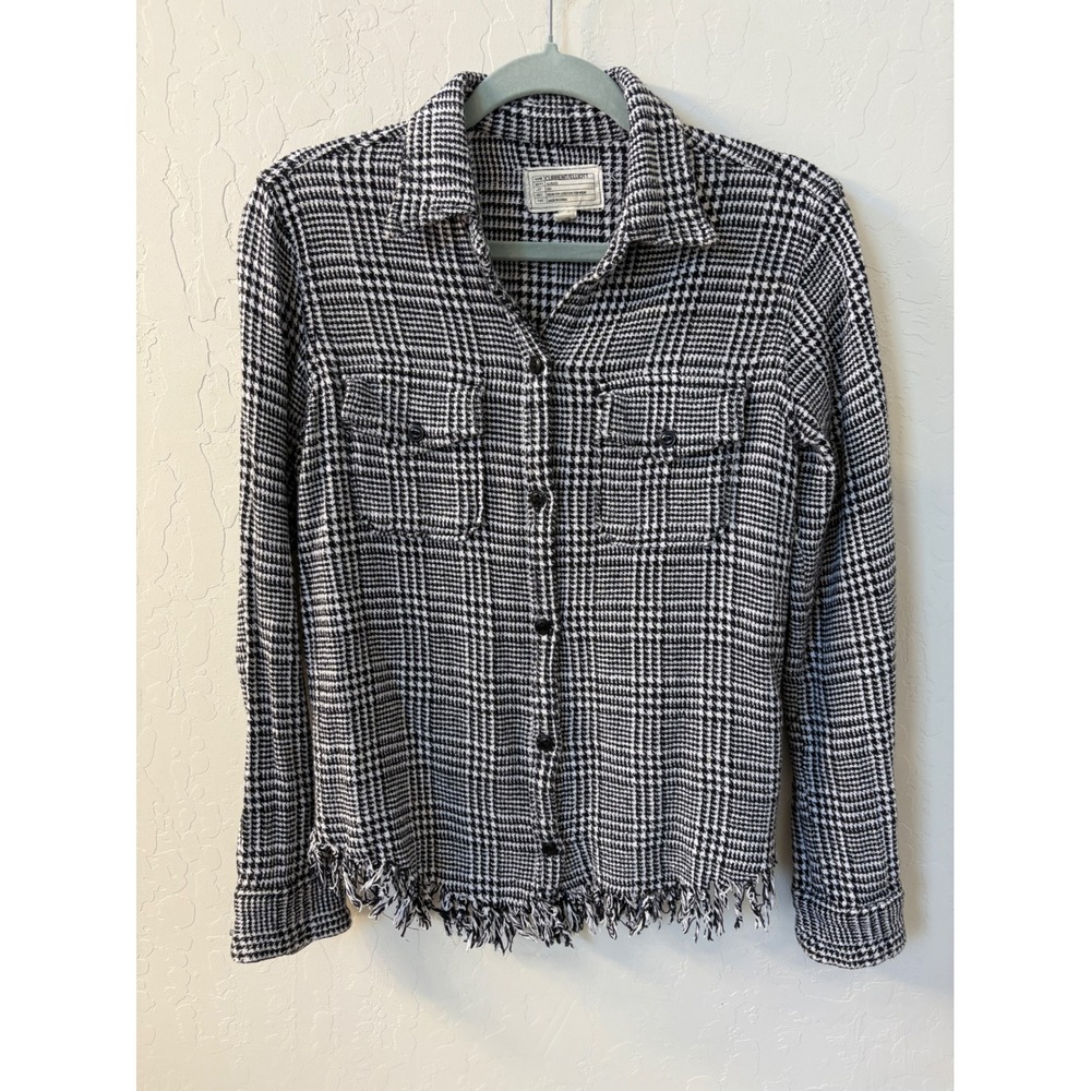 Current/Elliott The Perfect Shirt Plaid Fringe Hem Button Down Top‎ Sz 0 or XS
